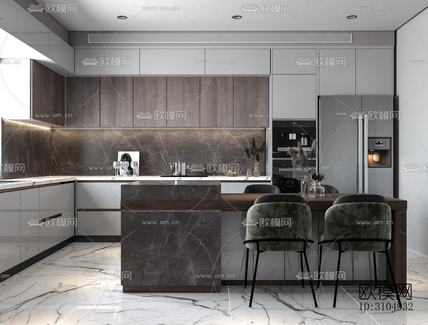 现代厨房效果图下载（渲染图2）
