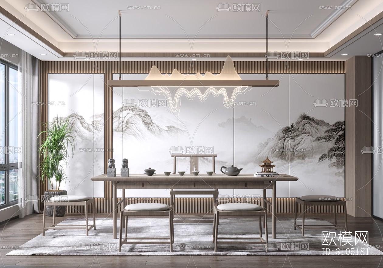 新中式茶室效果图下载（渲染图4）