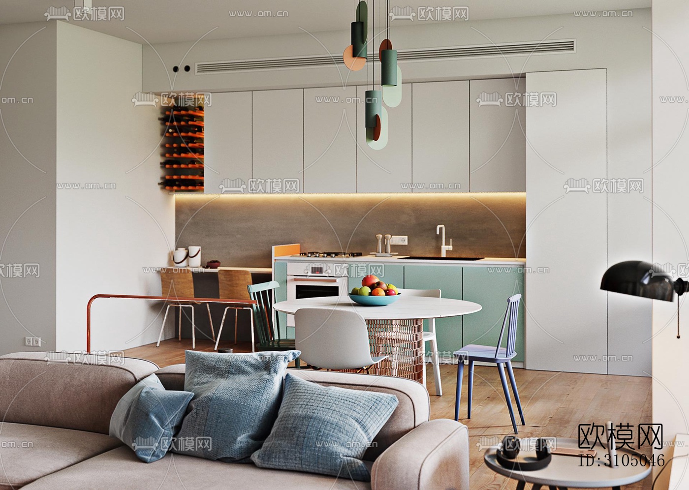 现代厨房效果图下载（渲染图3）