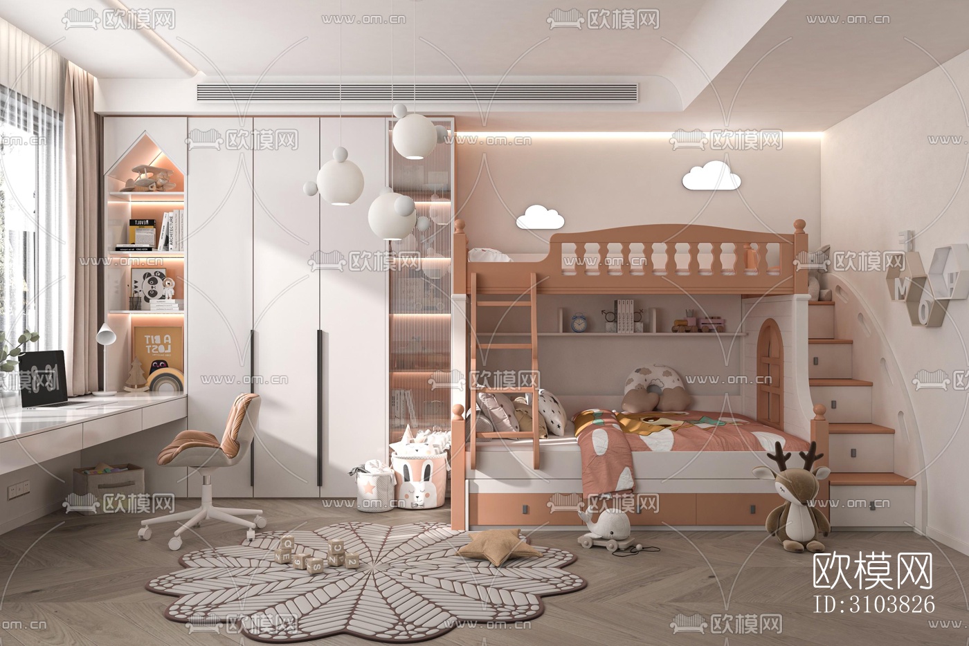 北欧儿童房效果图下载（渲染图2）