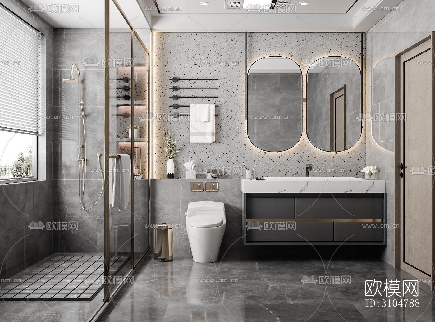 高级灰卫生间效果图下载（渲染图2）