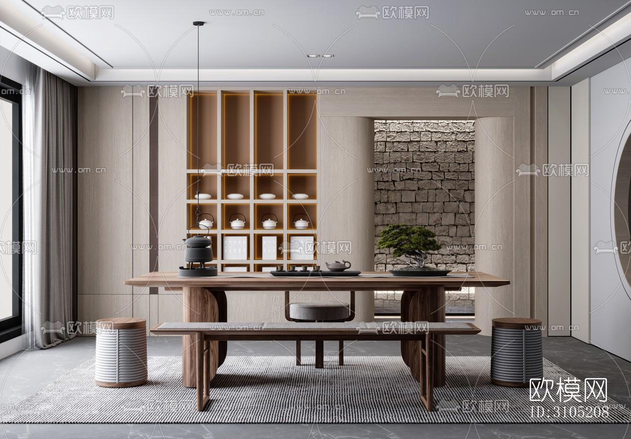 新中式茶室效果图下载（渲染图4）