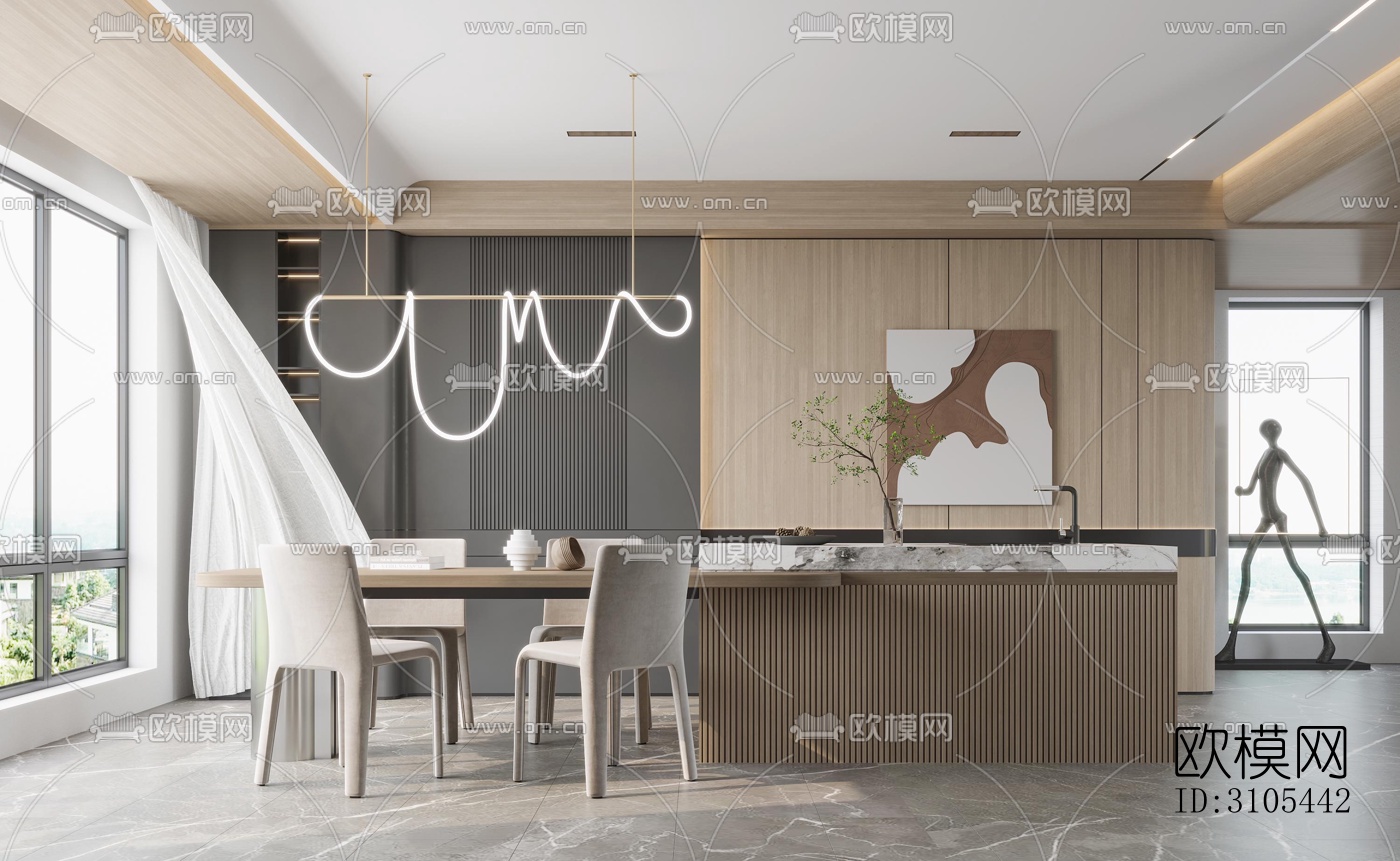现代餐厅效果图下载（渲染图4）