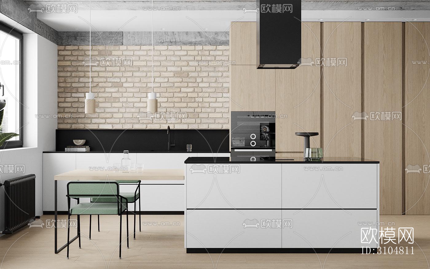 北欧厨房效果图下载（渲染图1）