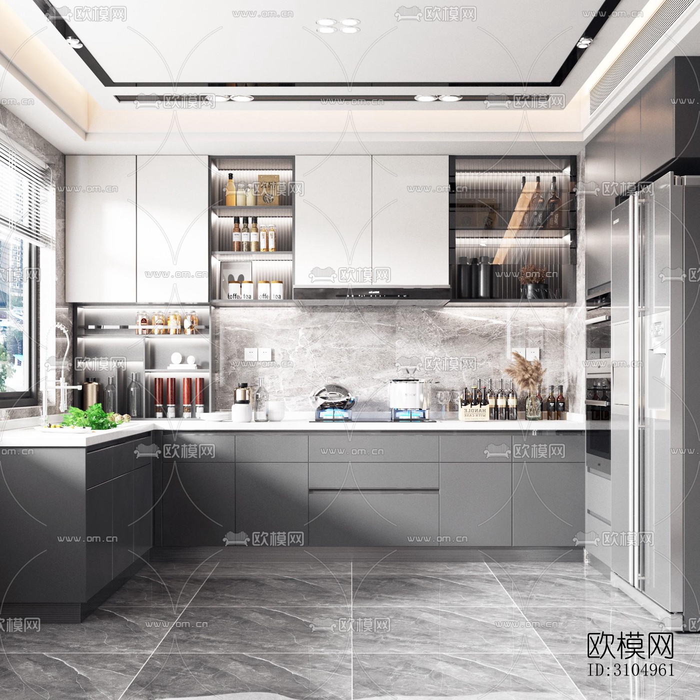 现代厨房效果图下载（渲染图1）