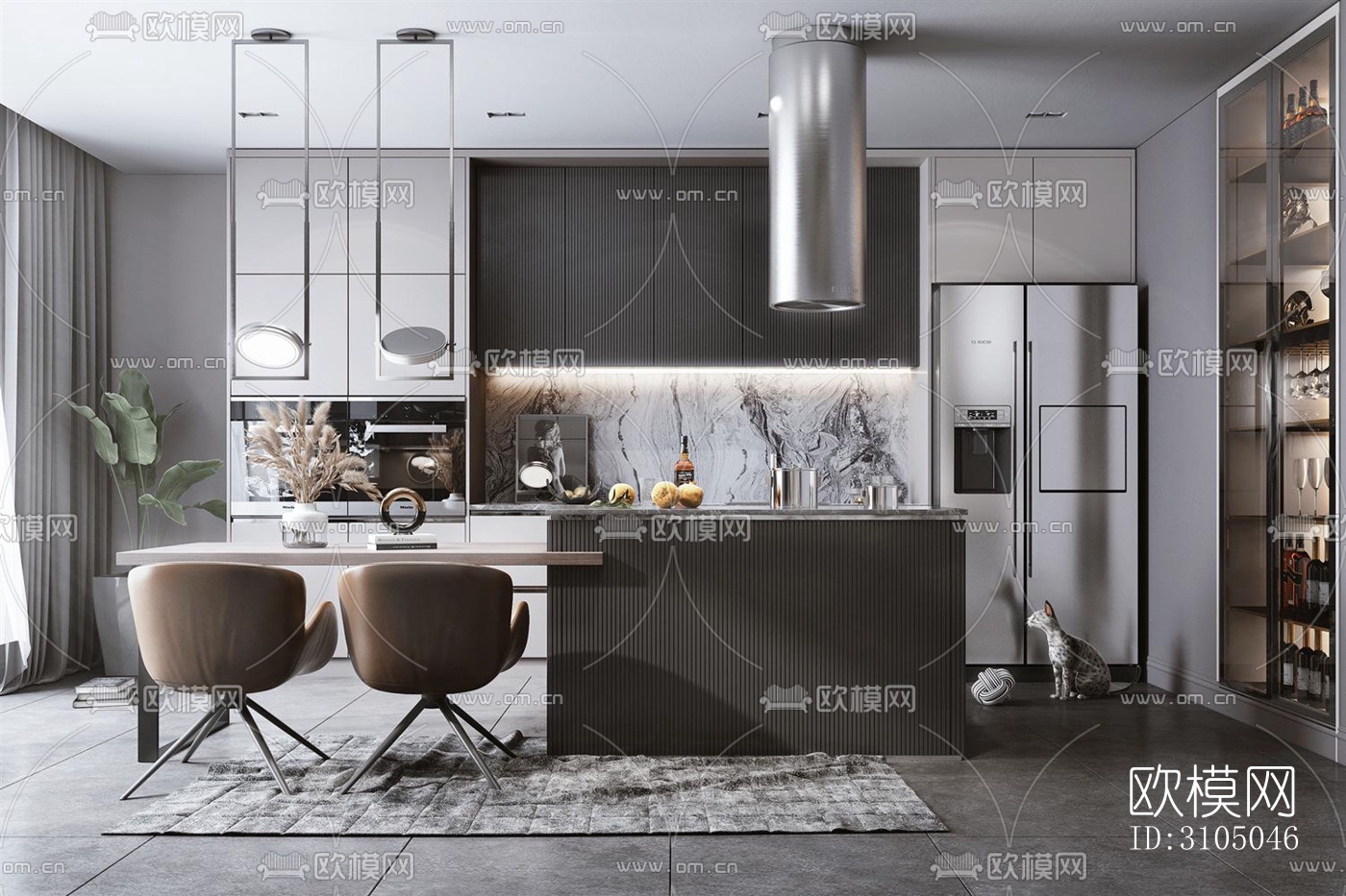 现代厨房效果图下载（渲染图4）
