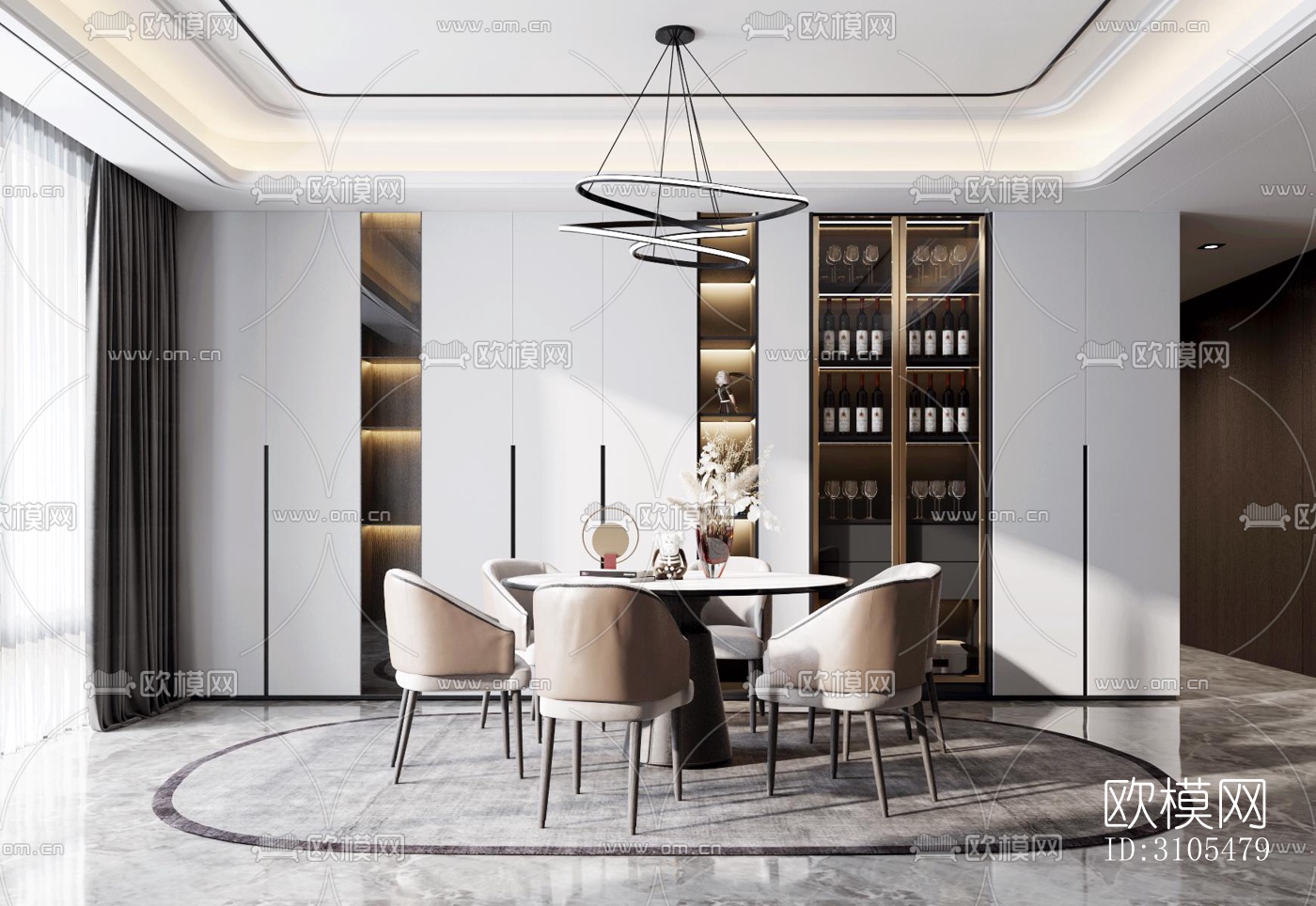 现代餐厅效果图下载（渲染图1）