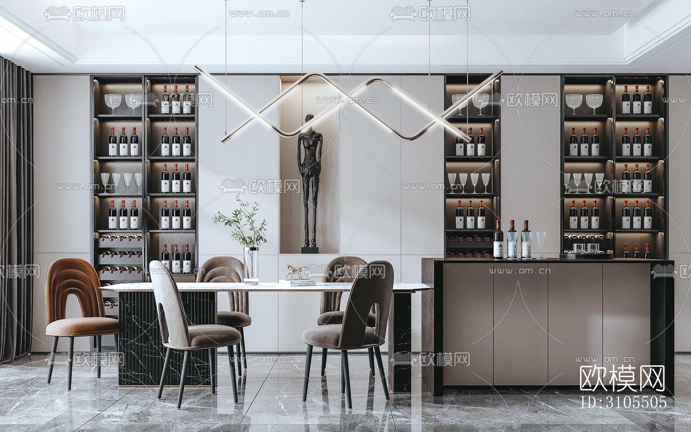 现代餐厅效果图下载（渲染图1）