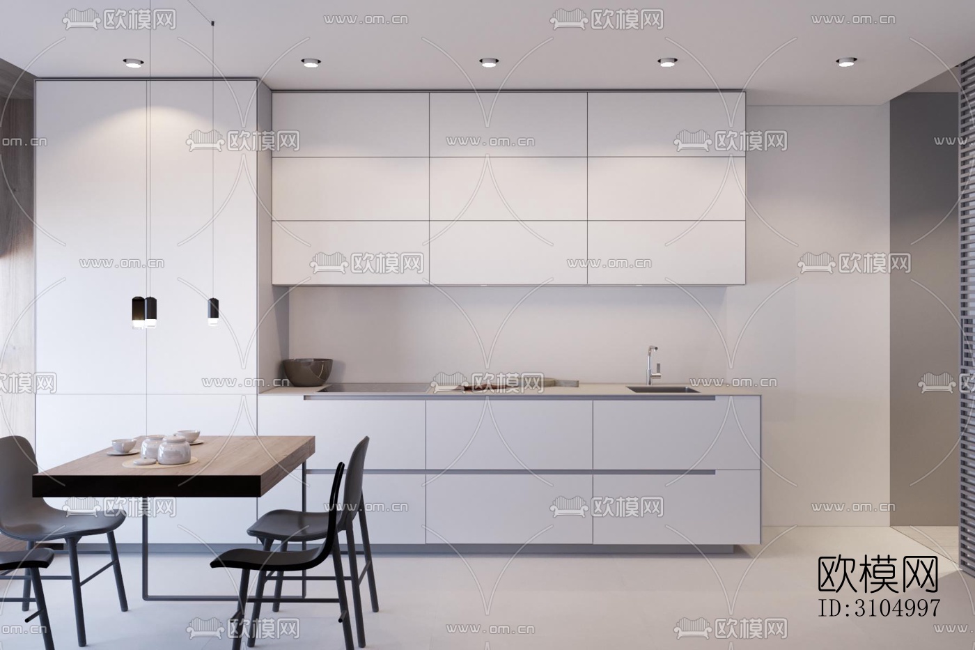 现代厨房效果图下载（渲染图2）