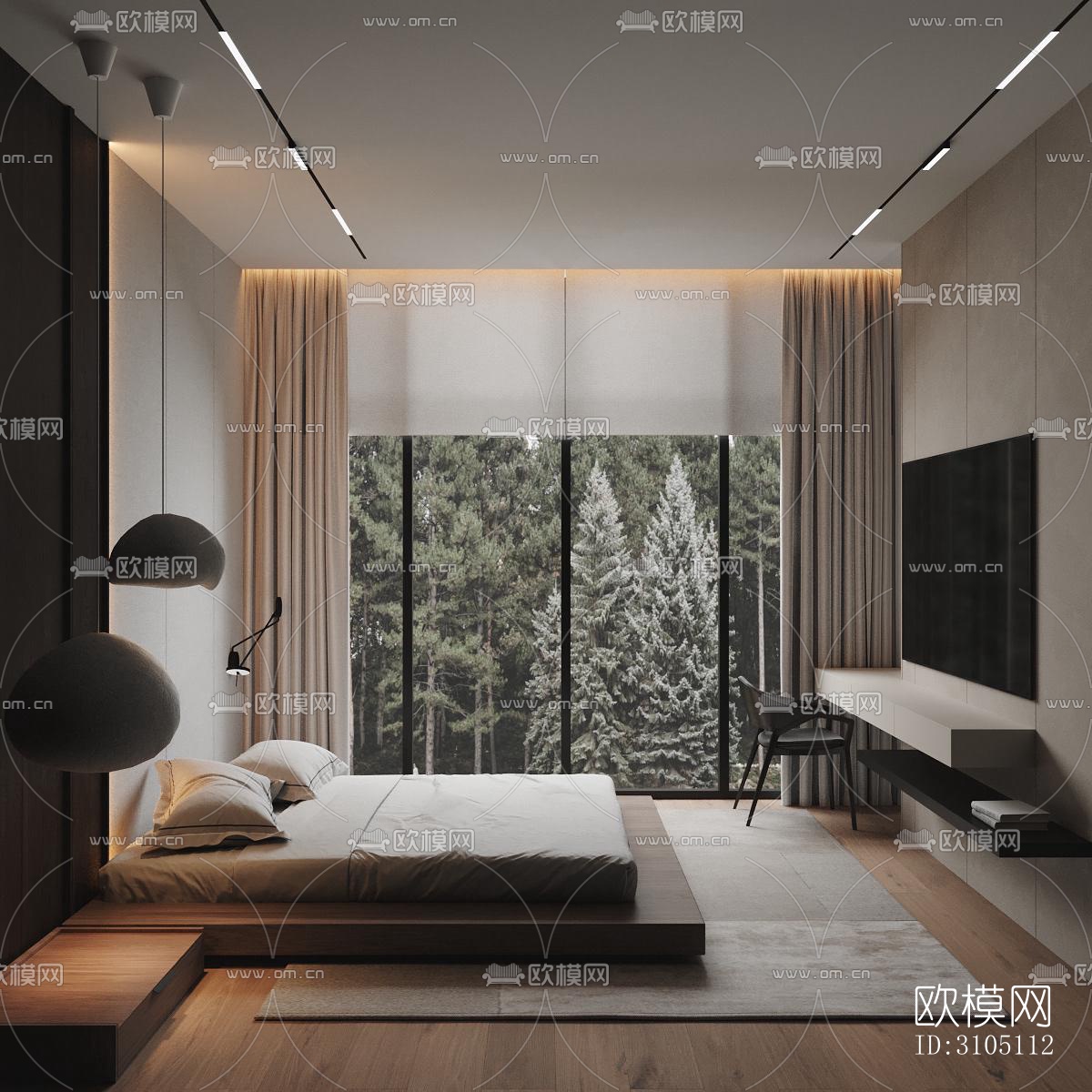 现代平层效果图下载（渲染图1）