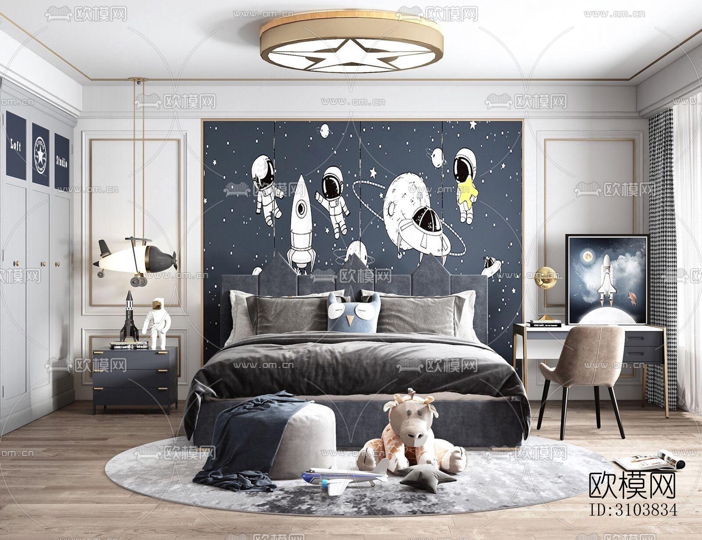 北欧儿童房效果图下载（渲染图1）