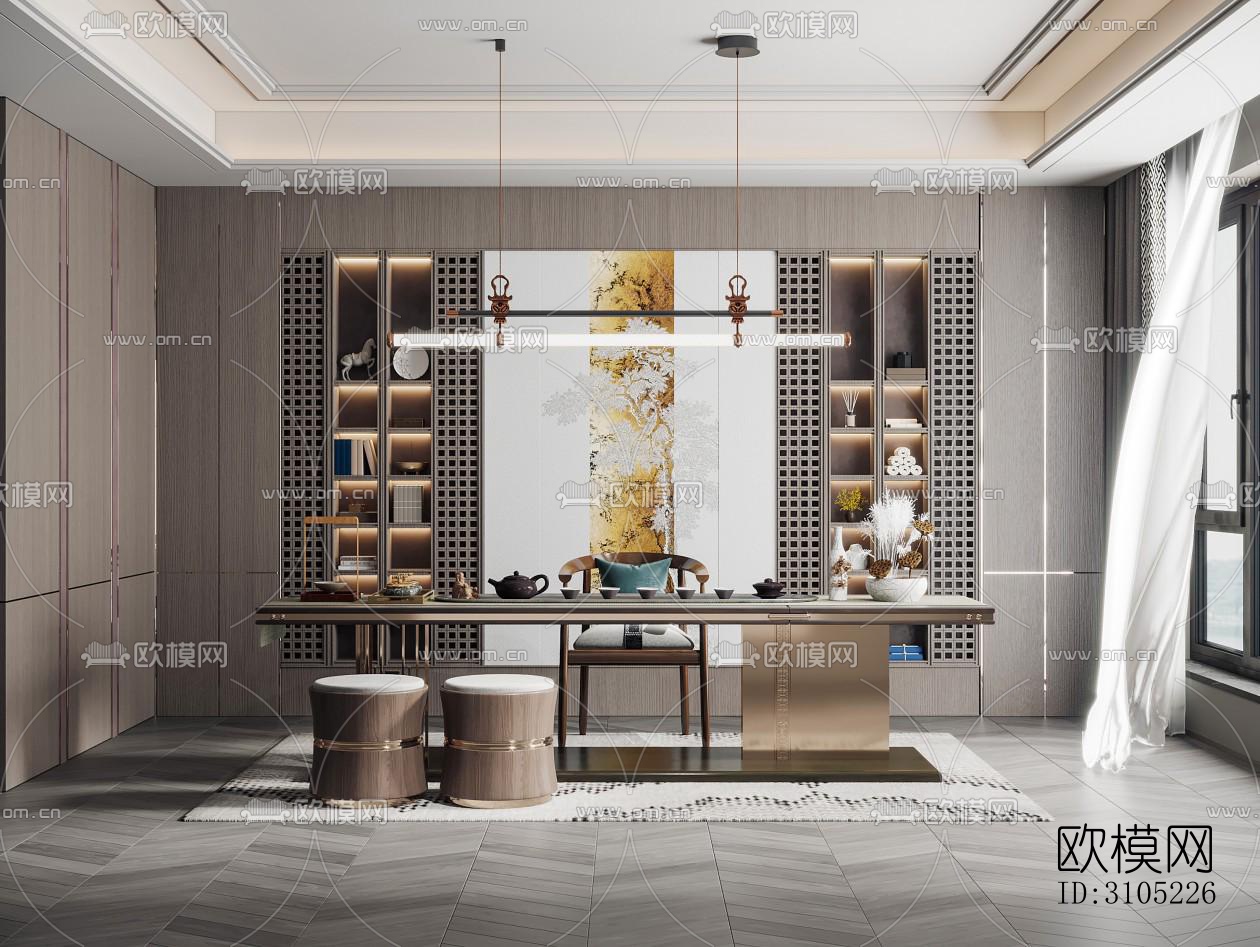 新中式茶室效果图下载（渲染图2）