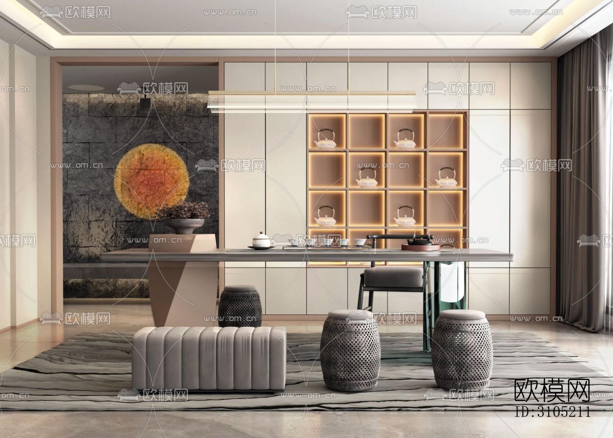 新中式茶室效果图下载（渲染图5）