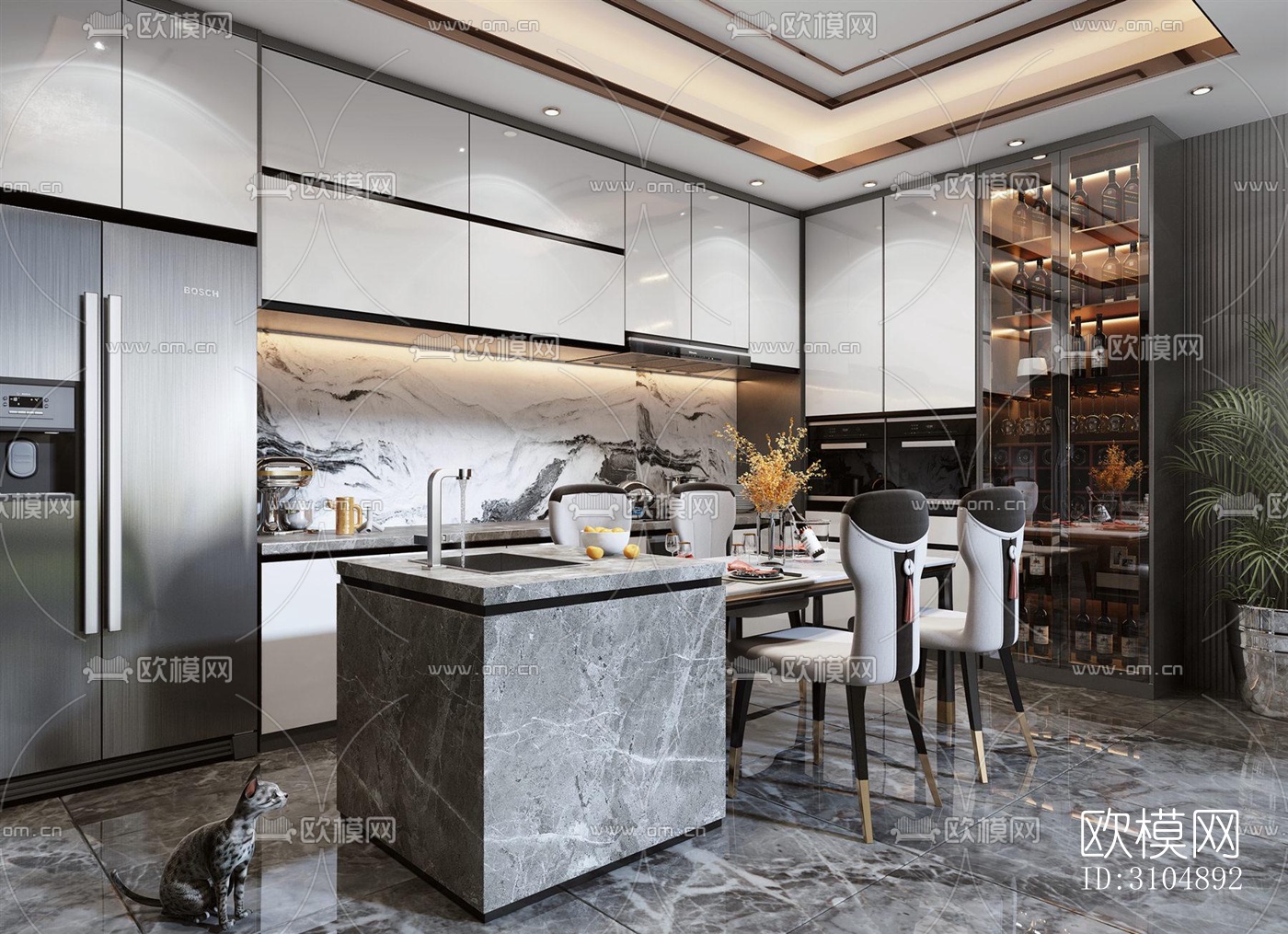 新中式厨房效果图下载（渲染图5）