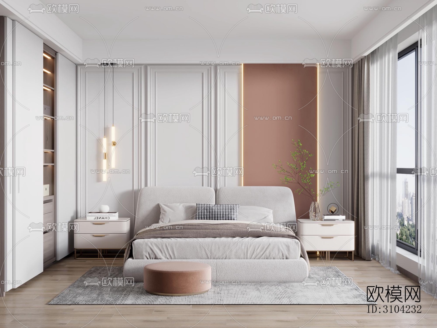 法式卧室效果图下载（渲染图4）