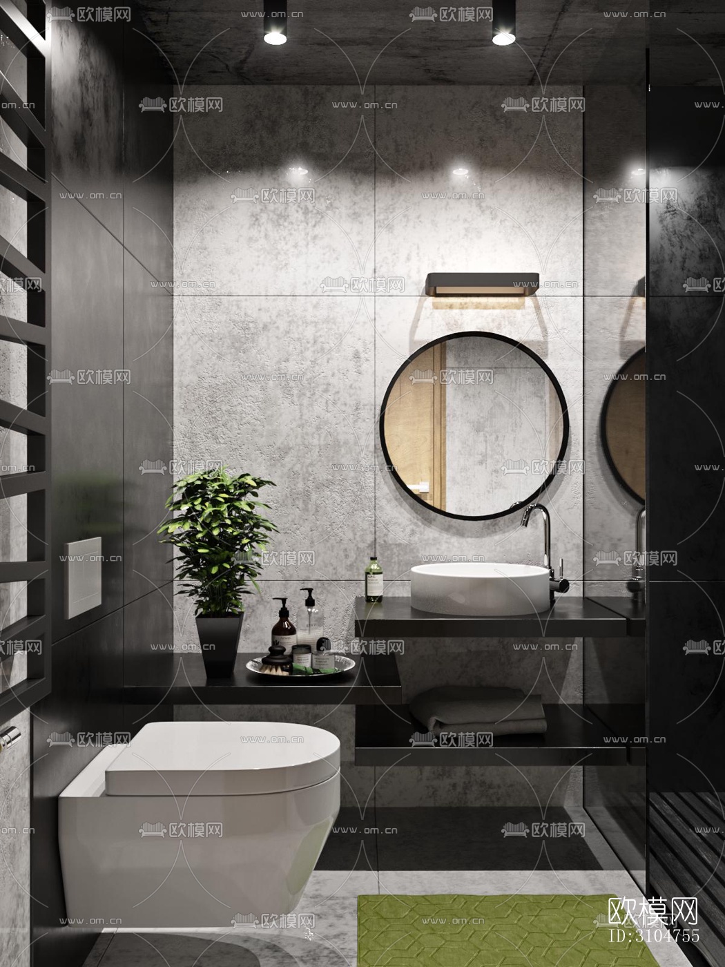 高级灰卫生间效果图下载（渲染图3）