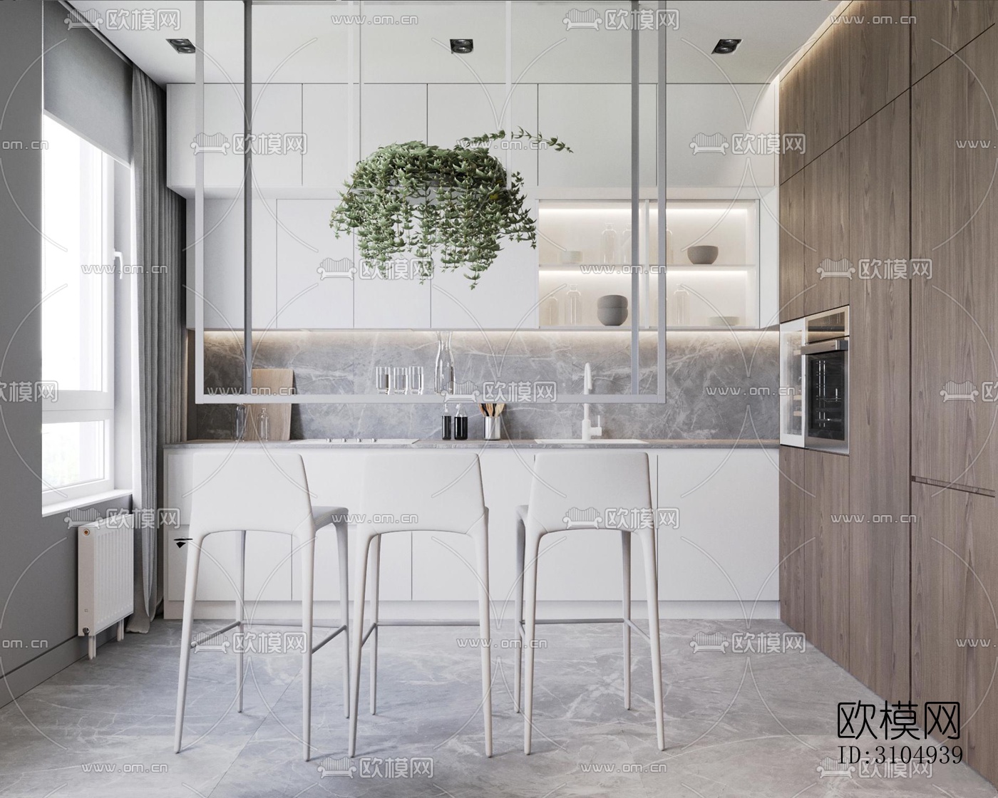 现代厨房效果图下载（渲染图1）