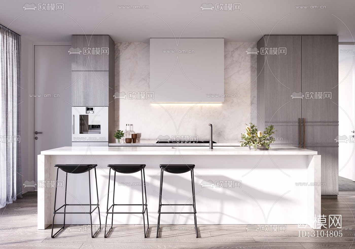 北欧厨房效果图下载（渲染图3）