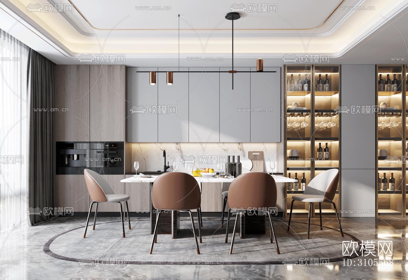 现代餐厅效果图下载（渲染图1）