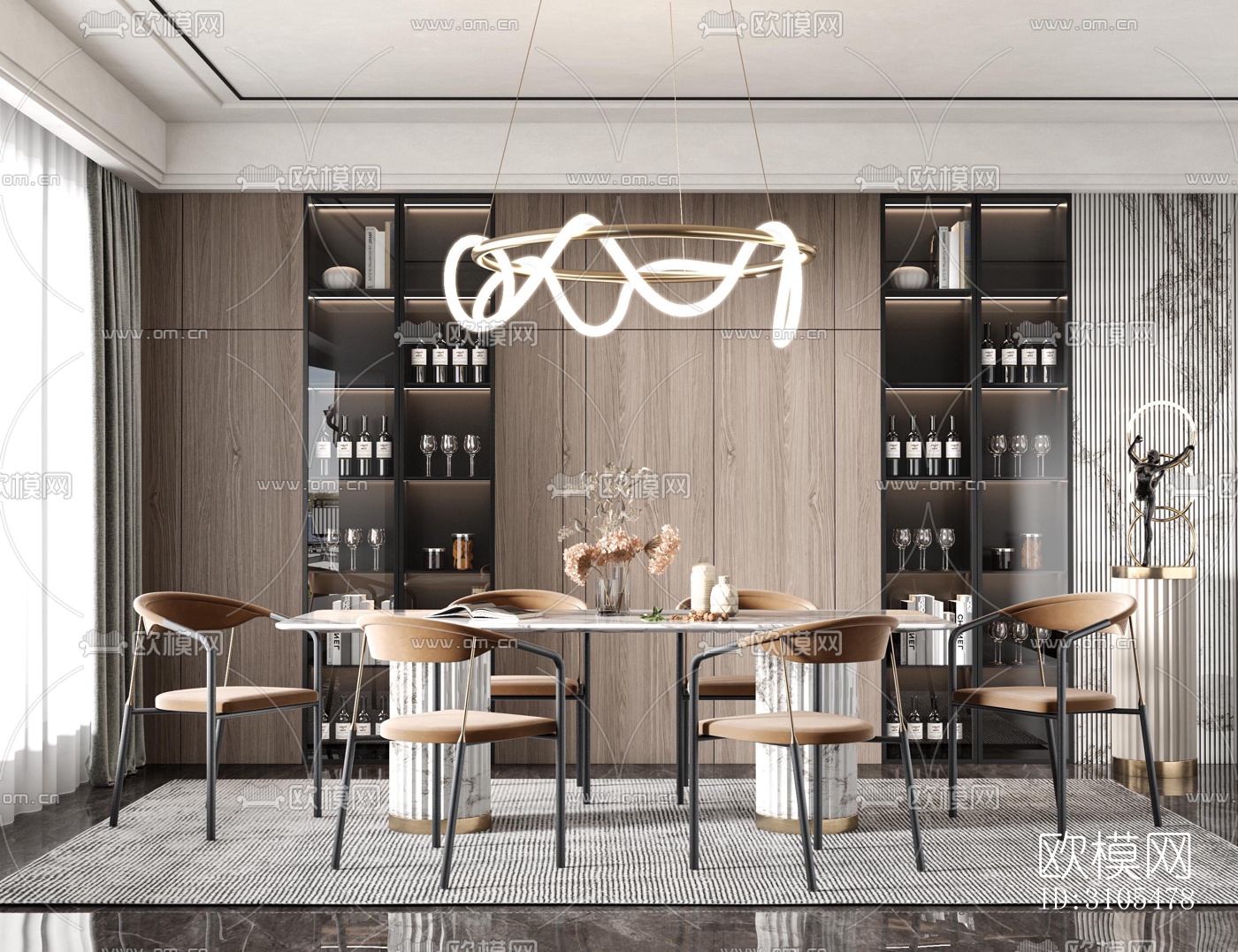 现代餐厅效果图下载（渲染图1）