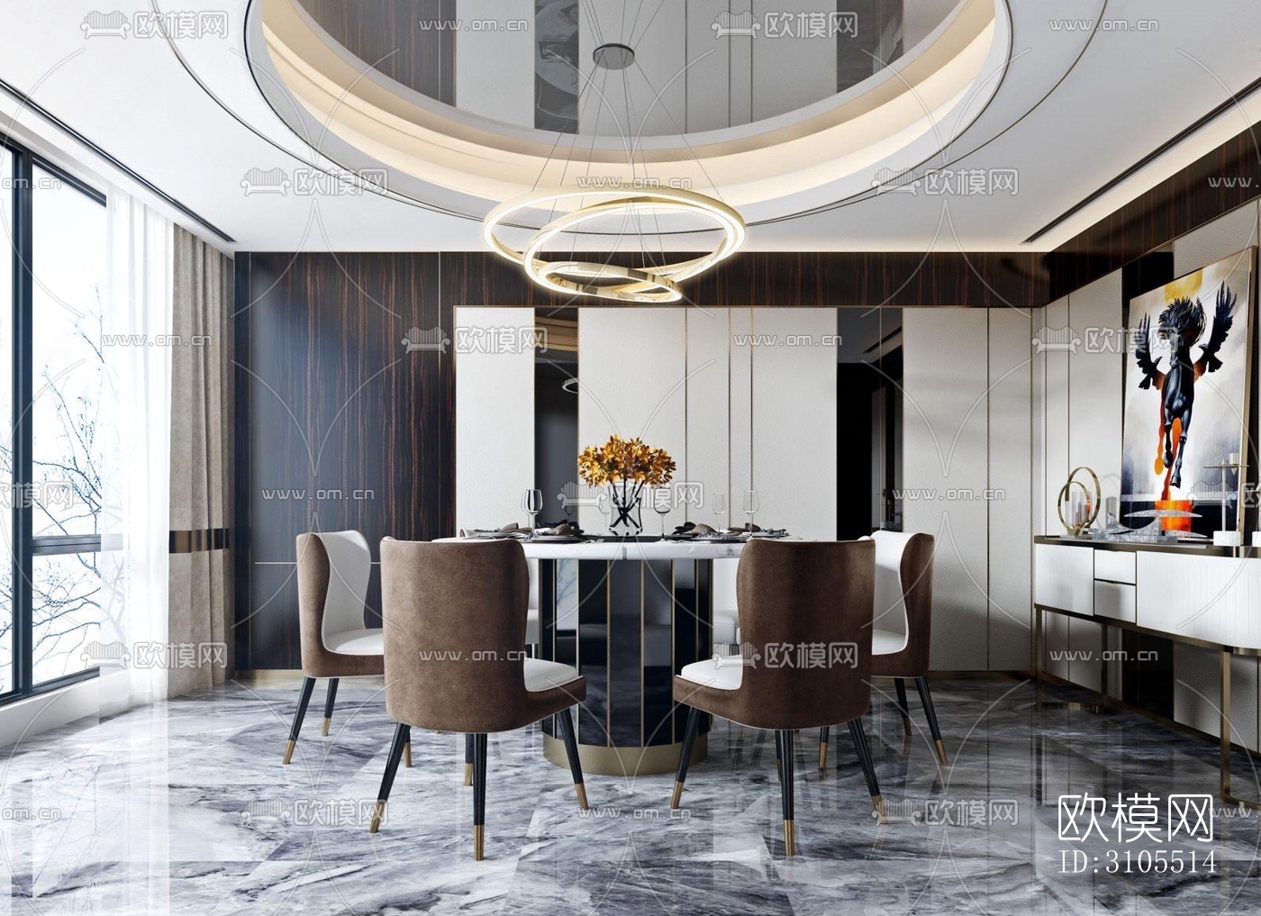 现代餐厅效果图下载（渲染图1）