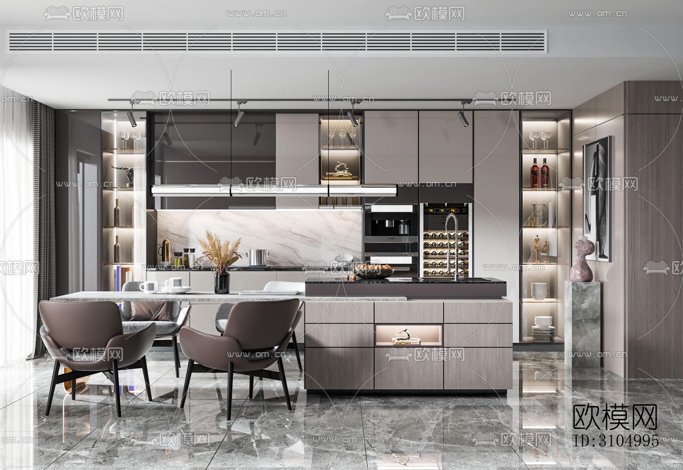 现代厨房效果图下载（渲染图1）