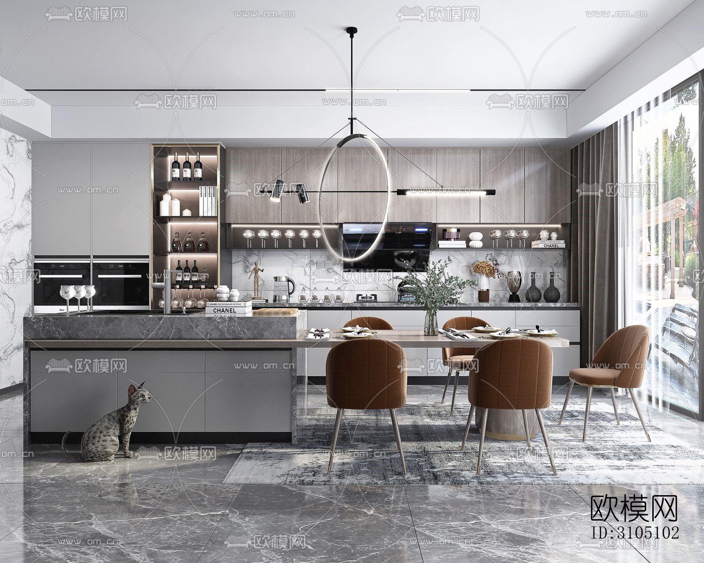 高级灰厨房效果图下载（渲染图1）