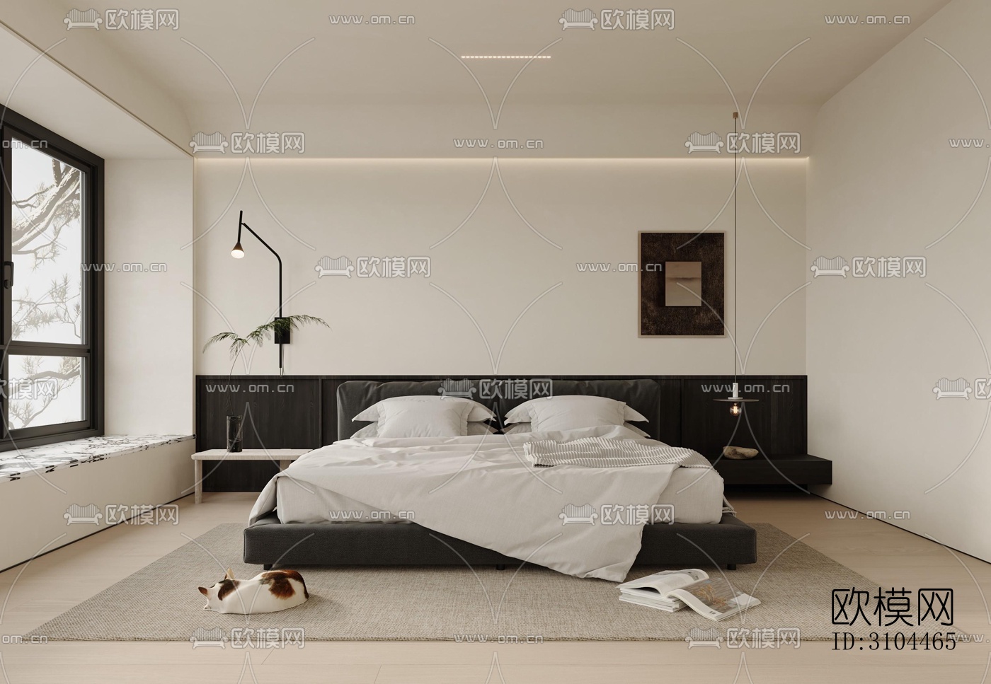 高级灰卧室效果图下载（渲染图2）