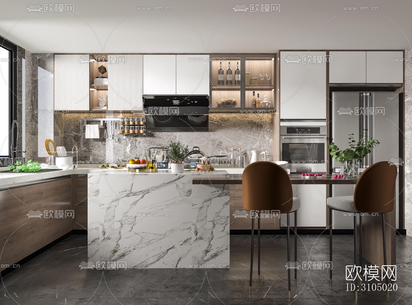 现代厨房效果图下载（渲染图2）