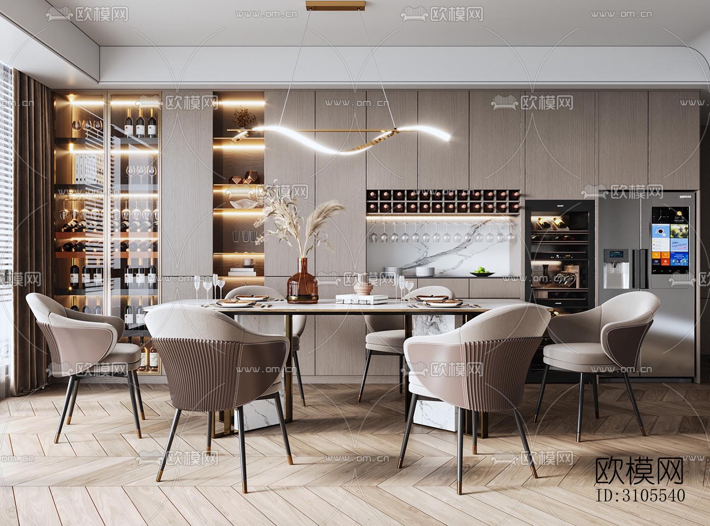 现代餐厅效果图下载（渲染图2）