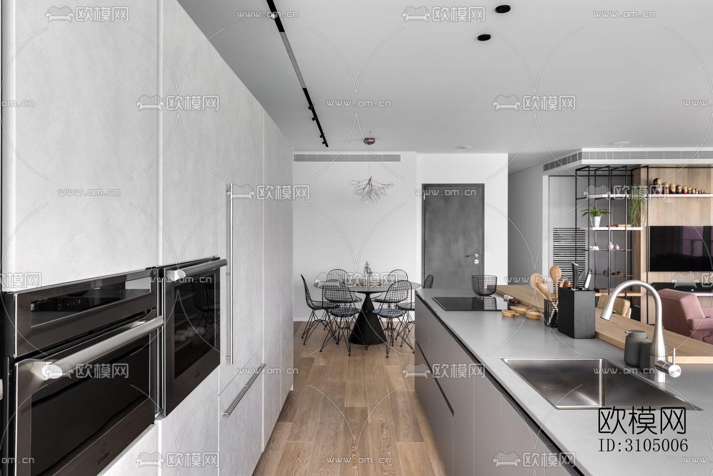 现代厨房效果图下载（渲染图1）