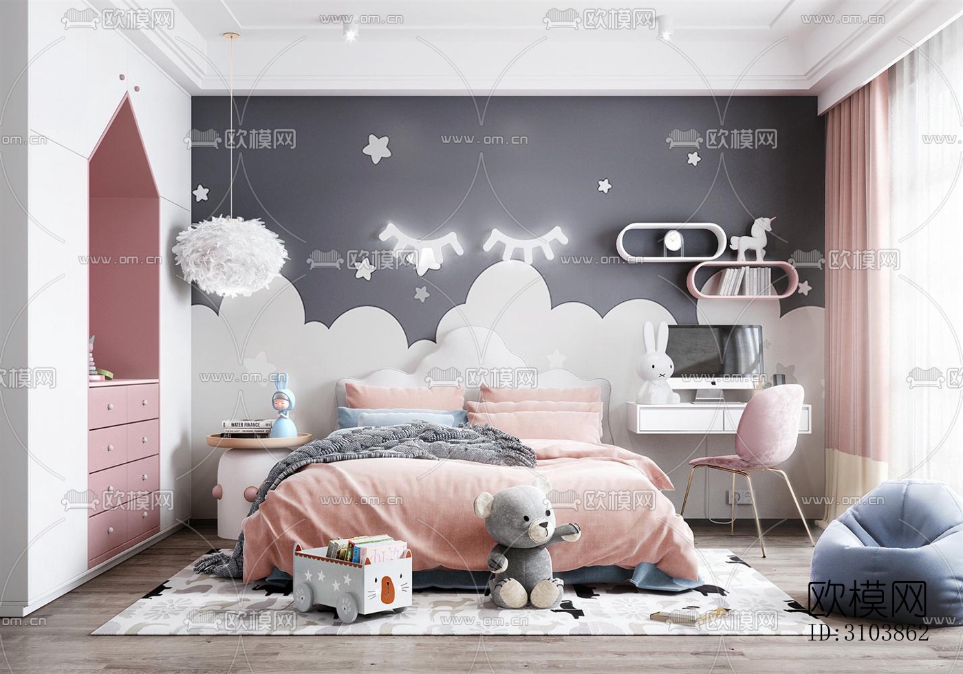 北欧儿童房效果图下载（渲染图1）