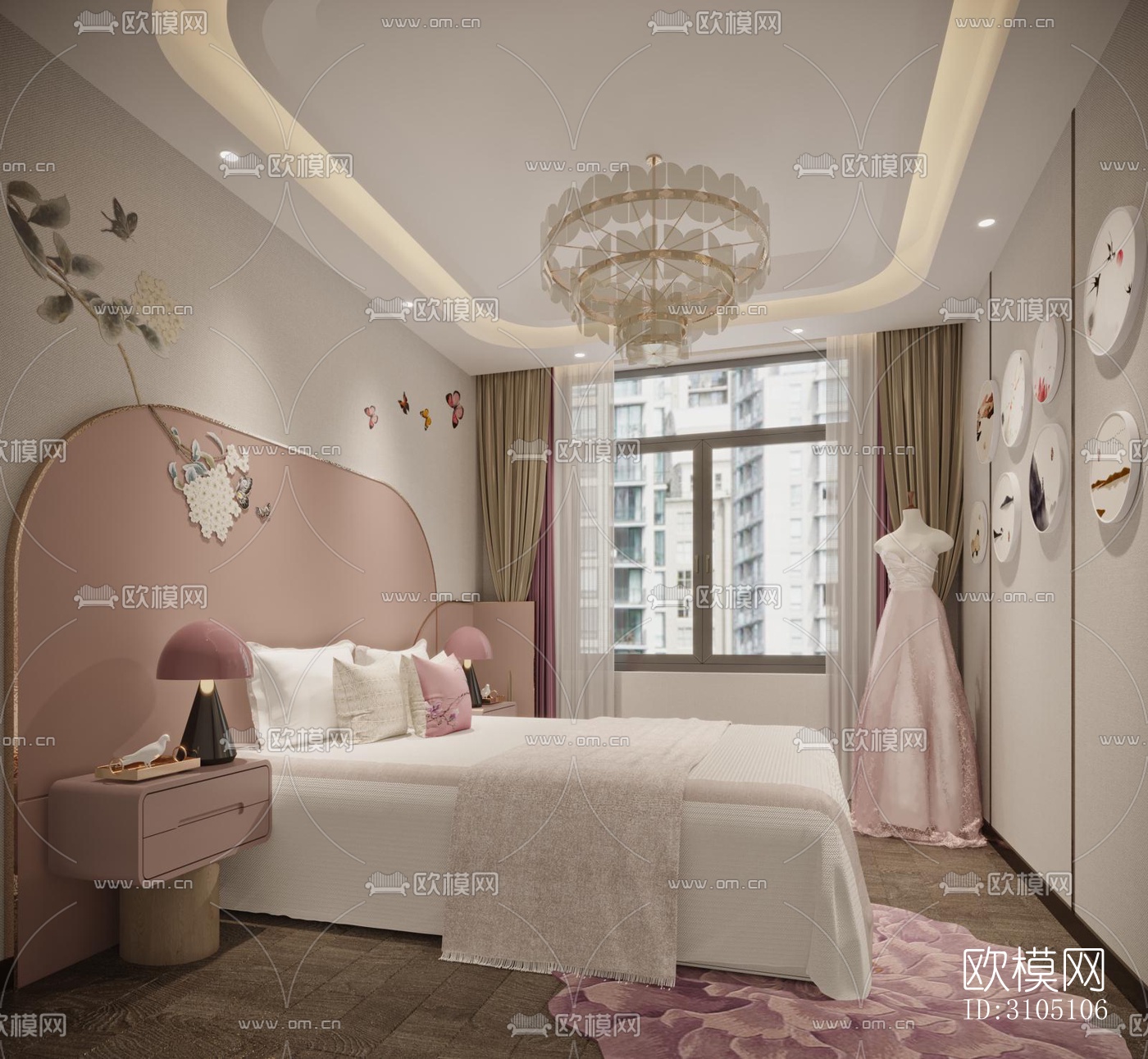 新中式平层效果图下载（渲染图3）