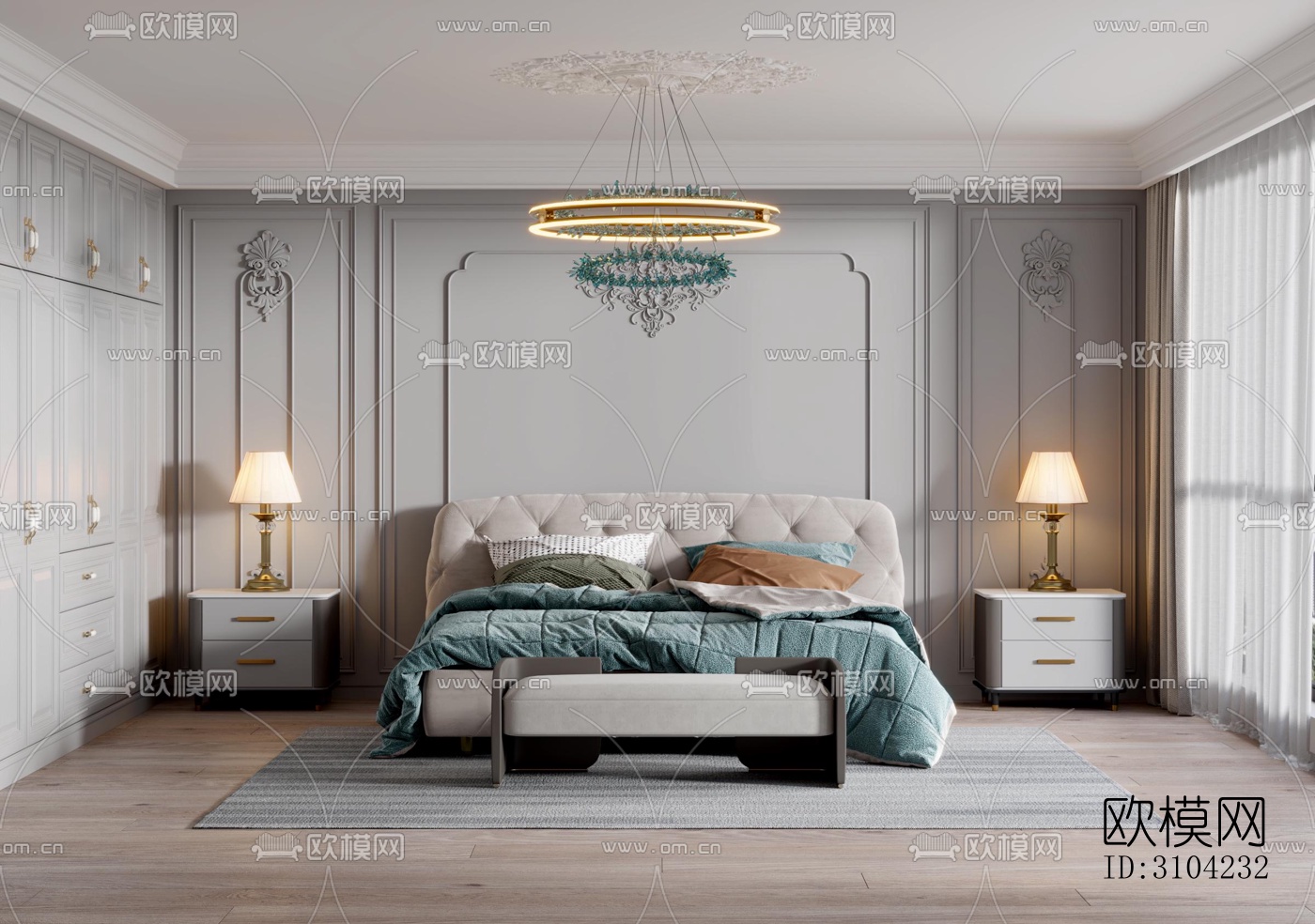 法式卧室效果图下载（渲染图3）