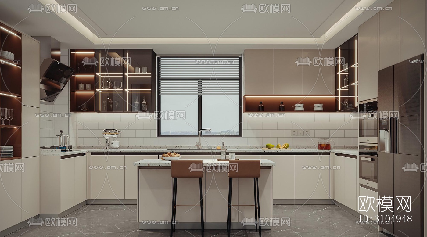 现代厨房效果图下载（渲染图4）