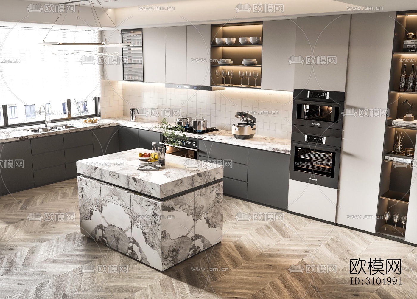 现代厨房效果图下载（渲染图5）