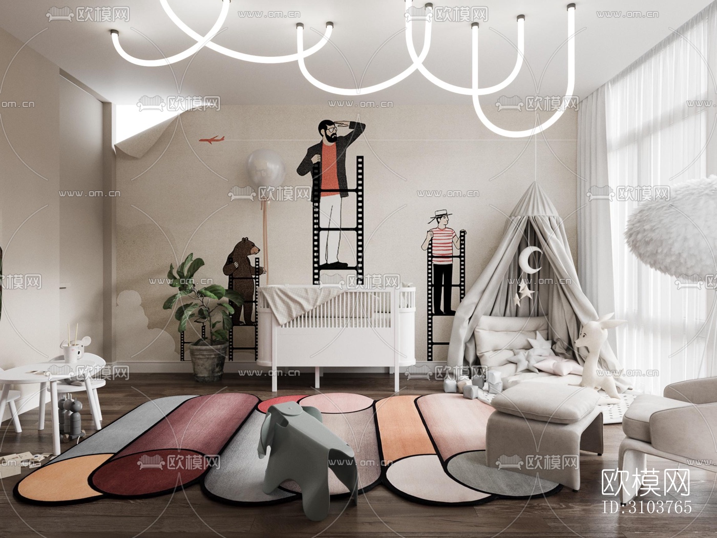 北欧儿童房效果图下载（渲染图4）
