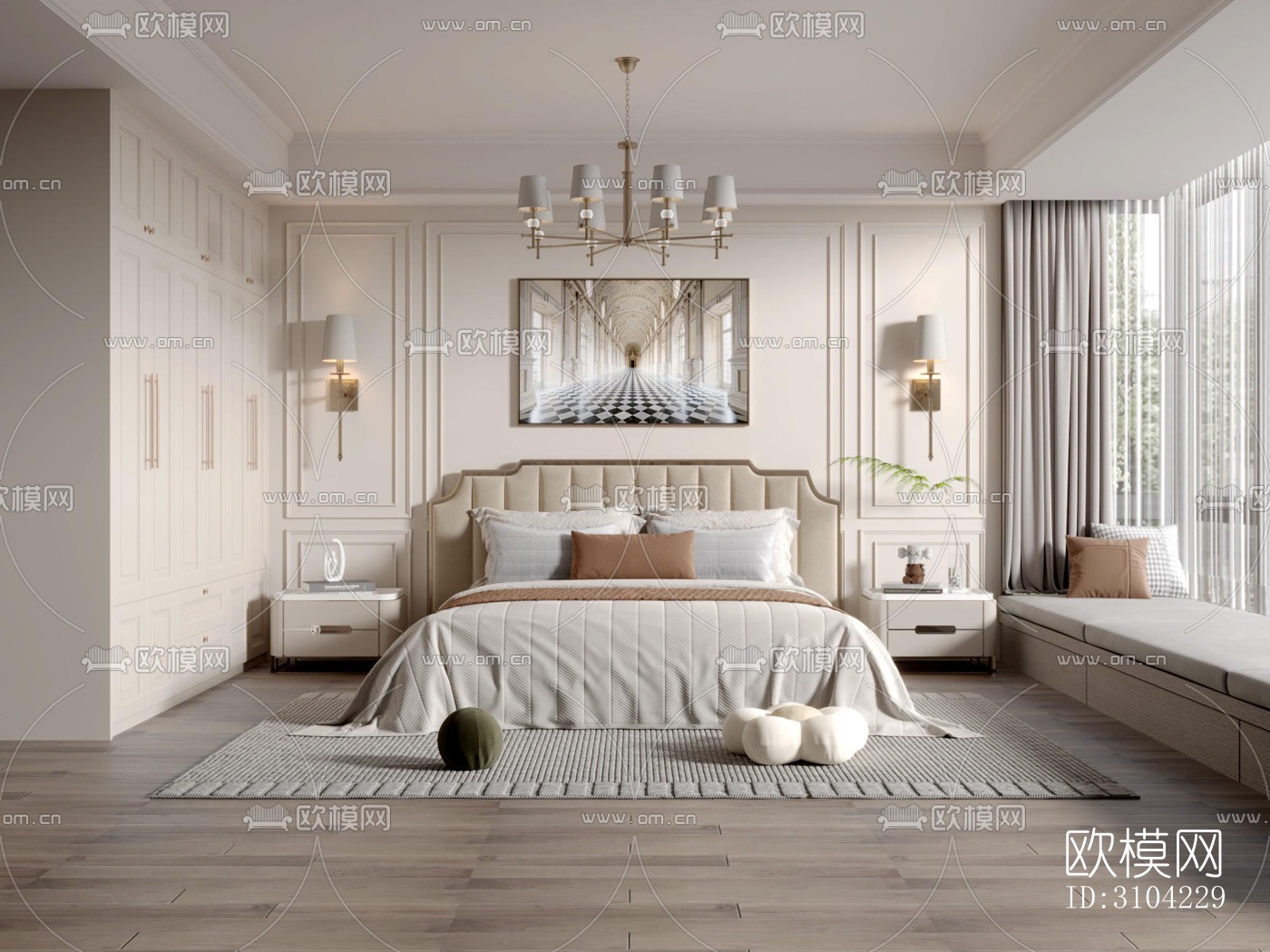 法式卧室效果图下载（渲染图4）