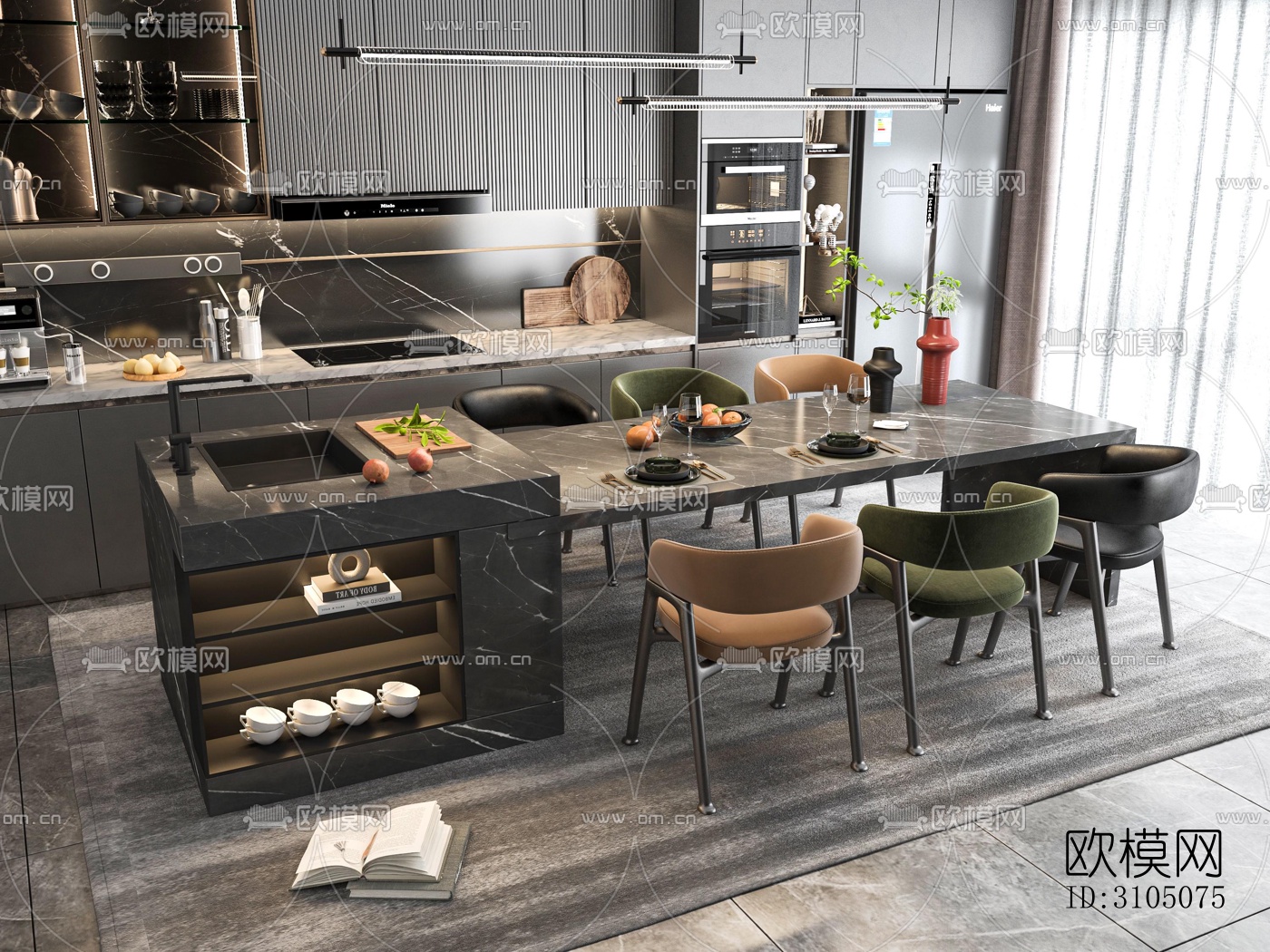 高级灰厨房效果图下载（渲染图1）