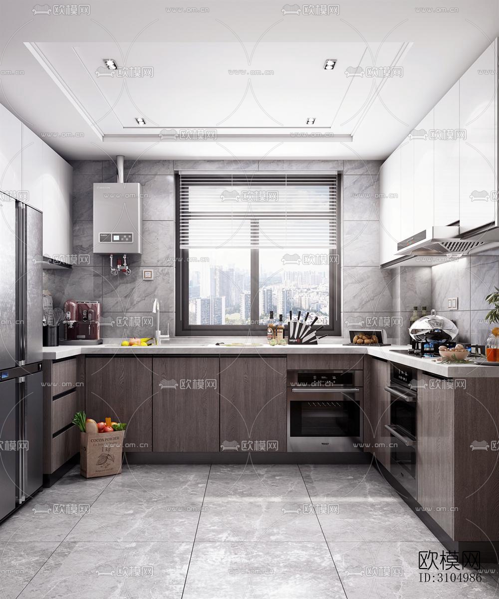 现代厨房效果图下载（渲染图1）