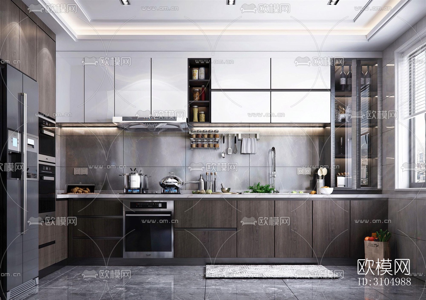 现代厨房效果图下载（渲染图1）