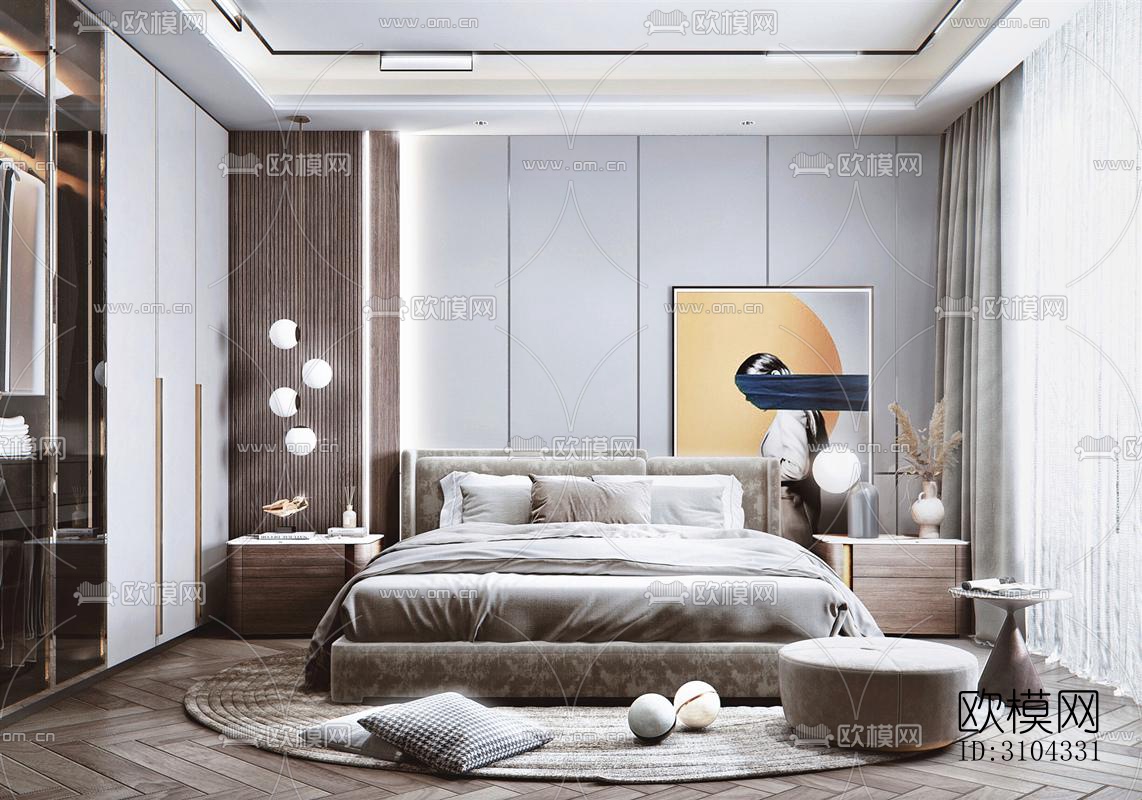 现代卧室效果图下载（渲染图2）