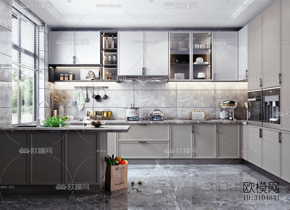 北欧厨房效果图下载（渲染图1）