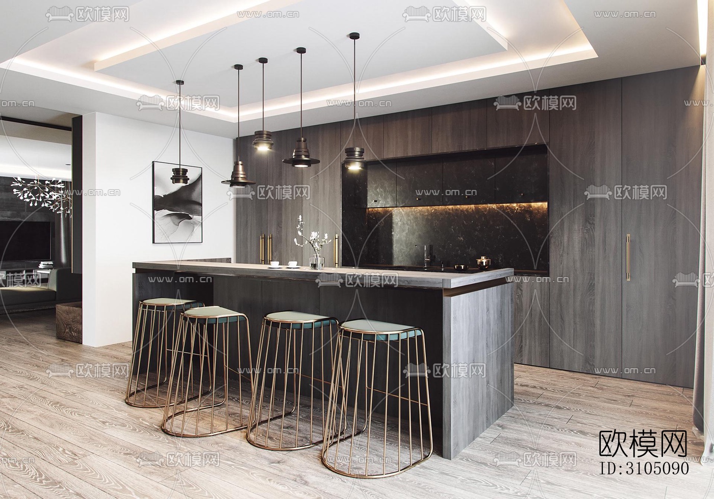 高级灰厨房效果图下载（渲染图5）