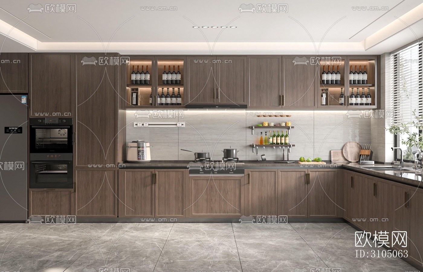 美式厨房效果图下载（渲染图1）