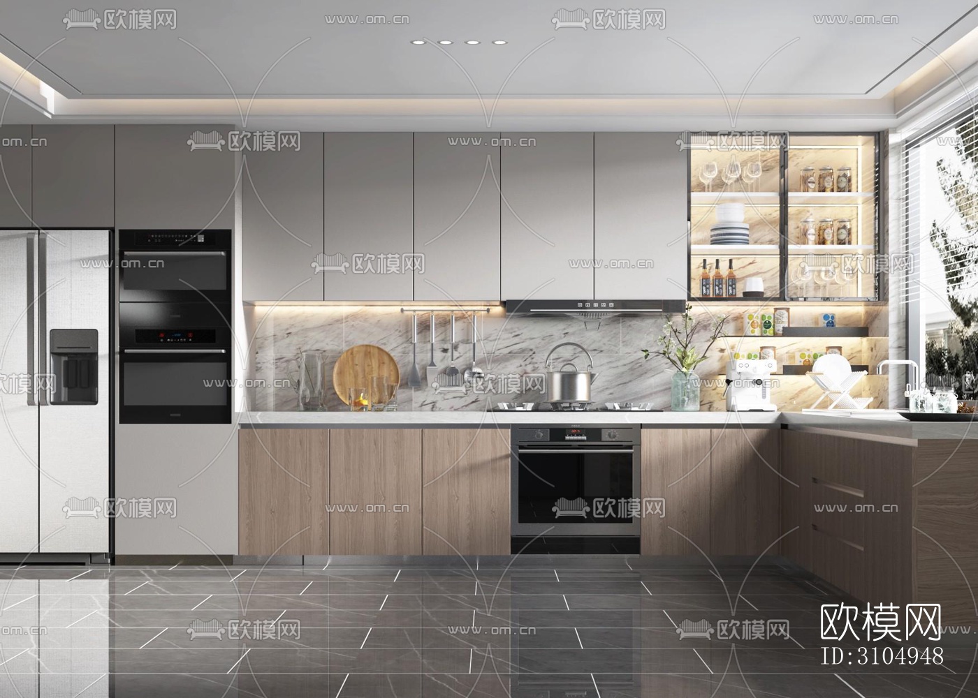 现代厨房效果图下载（渲染图1）