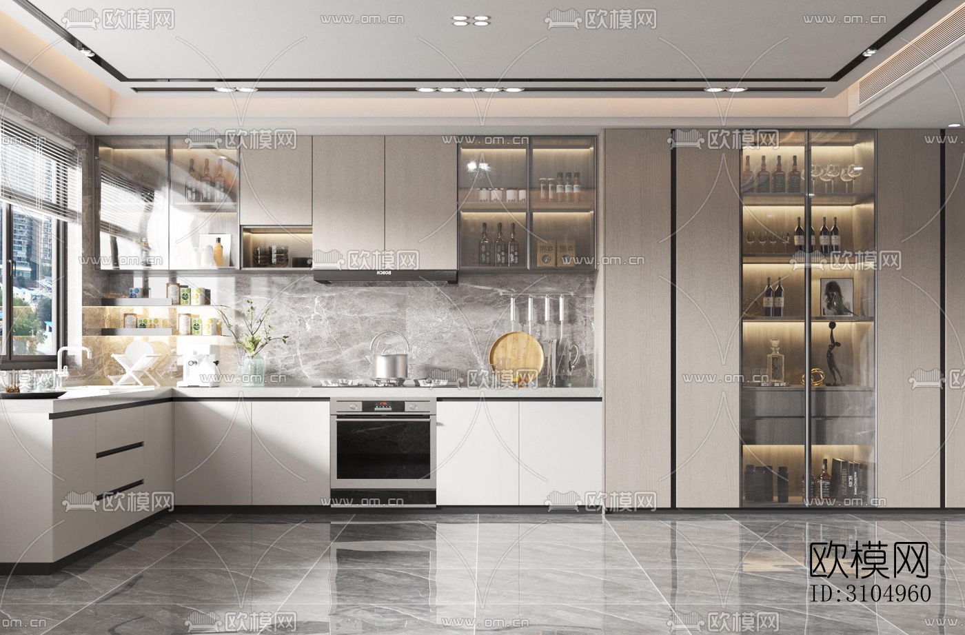 现代厨房效果图下载（渲染图4）