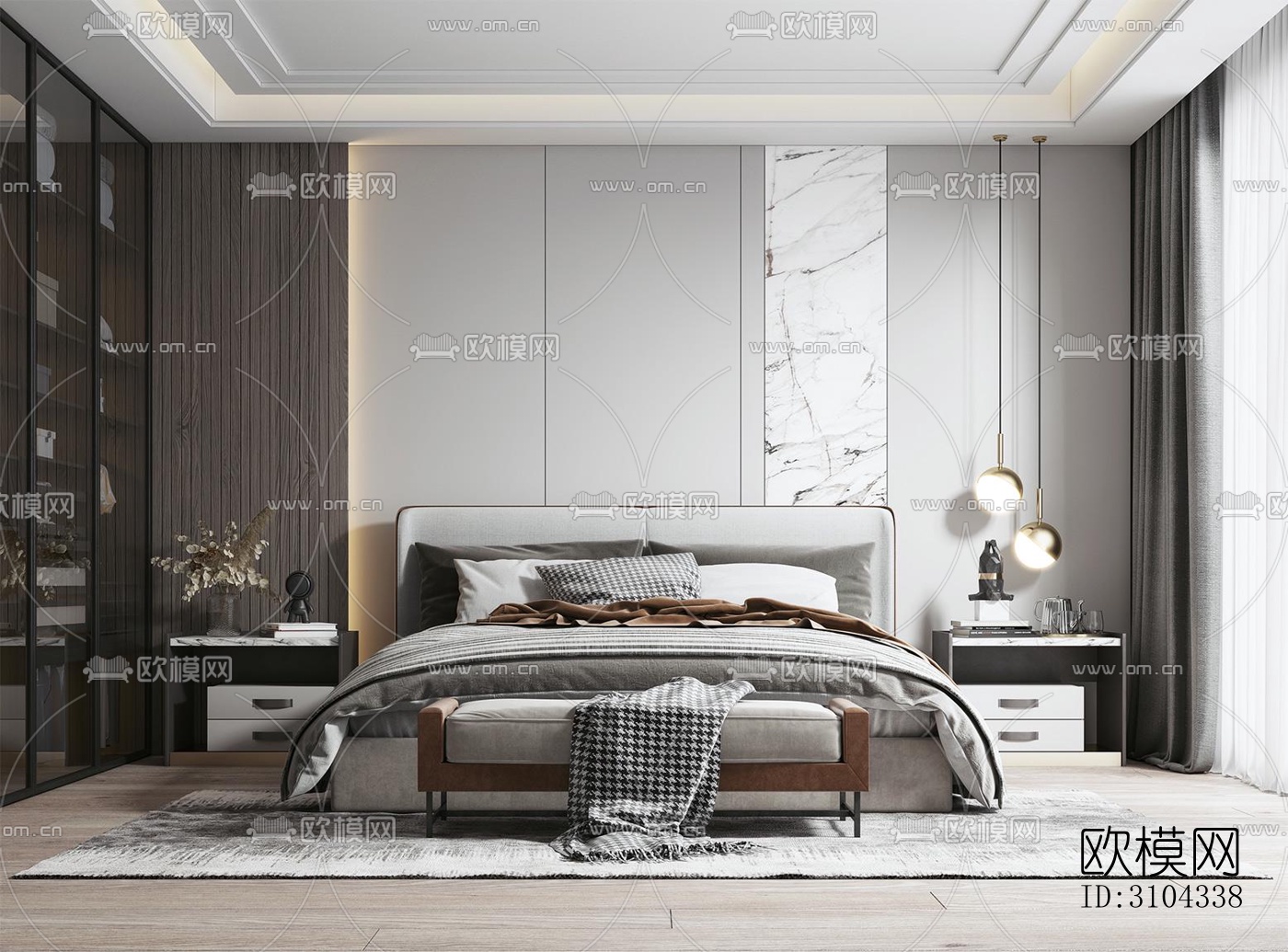 现代卧室效果图下载（渲染图1）