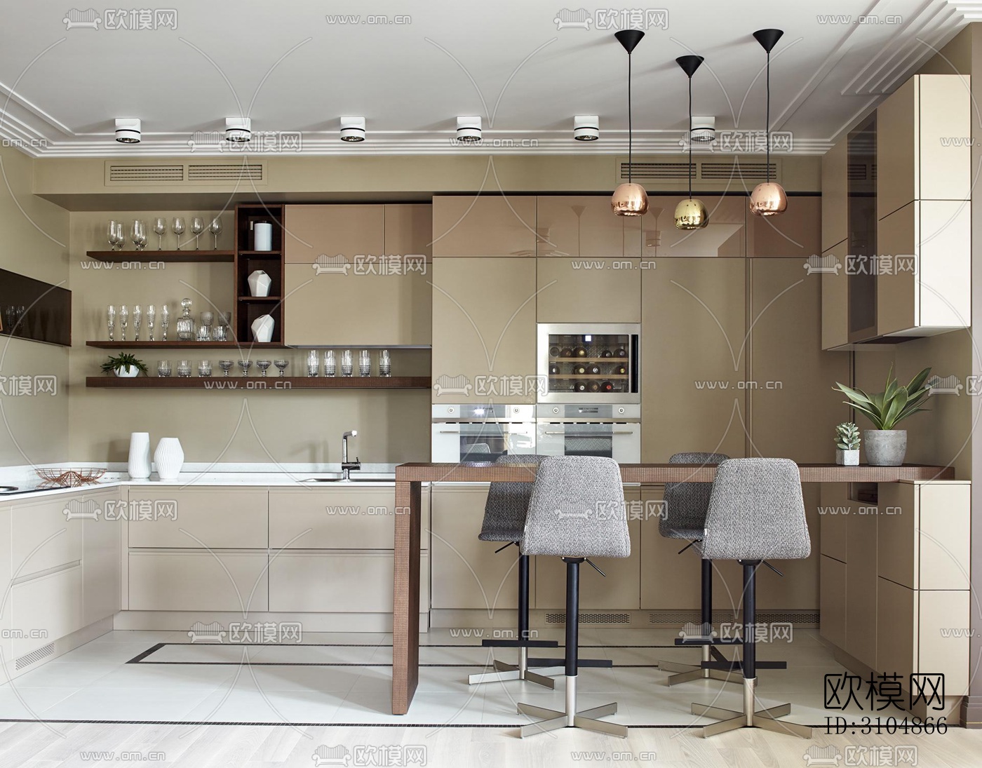 北欧厨房效果图下载（渲染图4）