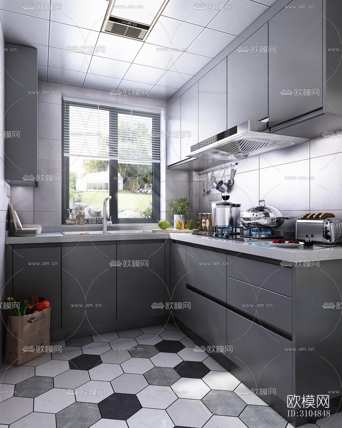 北欧厨房效果图下载（渲染图4）